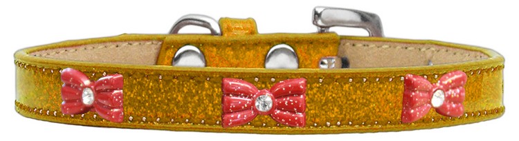 Red Glitter Bow Widget Dog Collar Gold Ice Cream Size 14